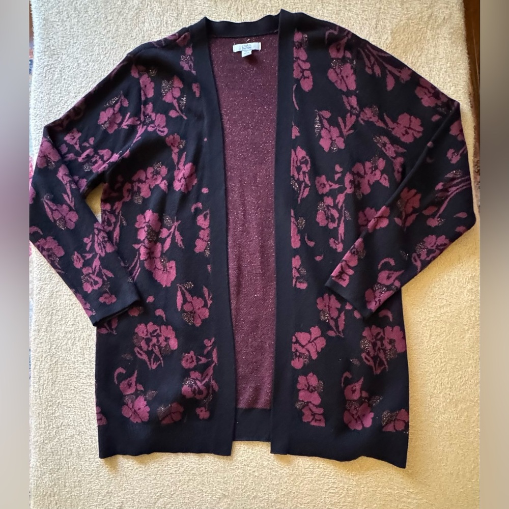 Croft & Barrow Black and Purple Floral Cardigan